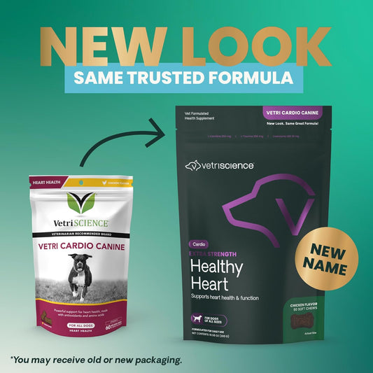 VetriScience dog heart supplement bag showing 60 count label