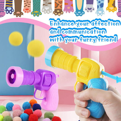 Close up of colorful plush pom pom balls for cats