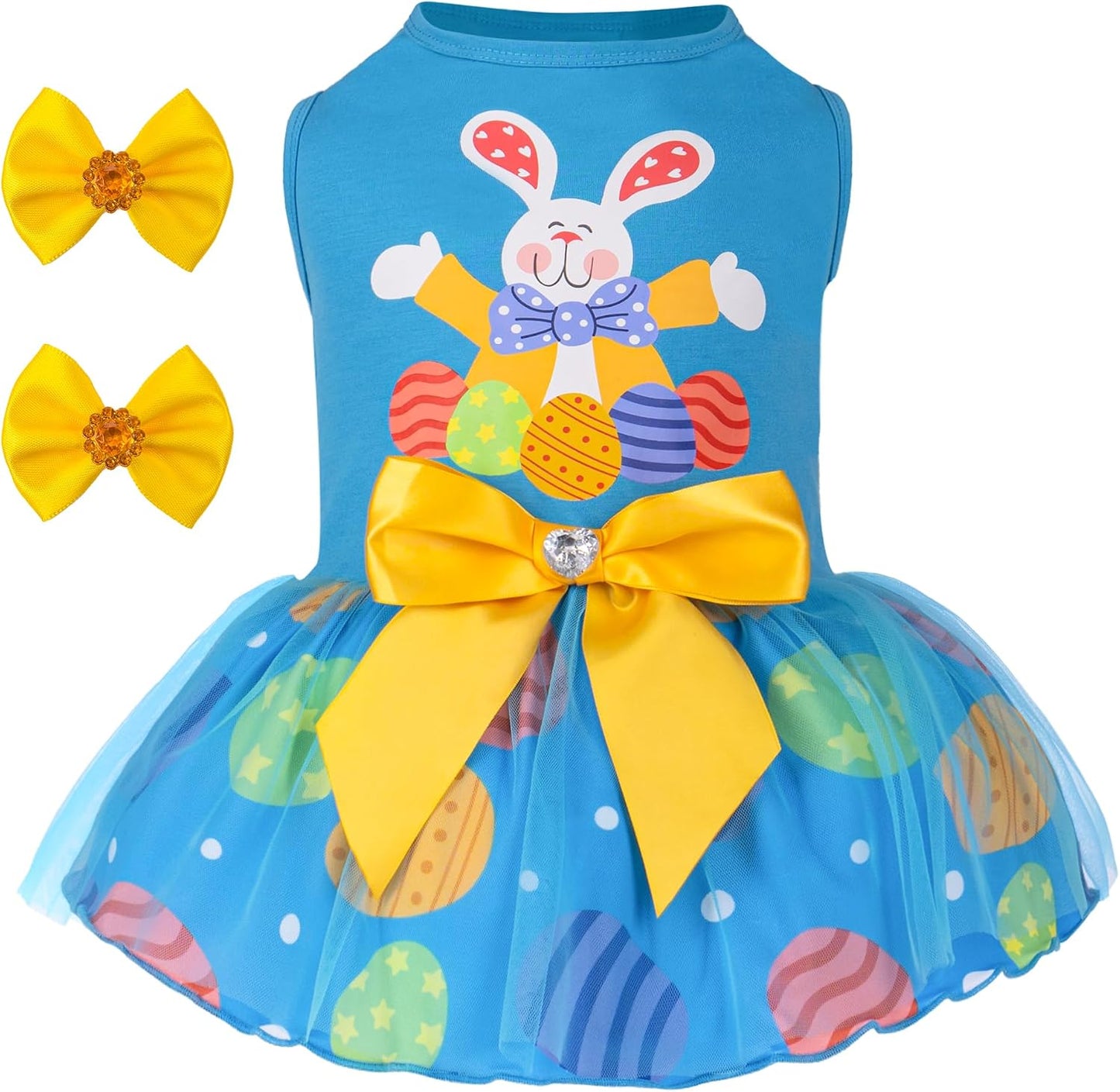 cyeollo Dog Dress for 4th of July Independence Day Dog Dresses Tulle Skirts for Small Dogs Clothes Holiday Pet Outfits with Bowtie Patriotic Puppy Cats Apparel, Blue, M - Image 10