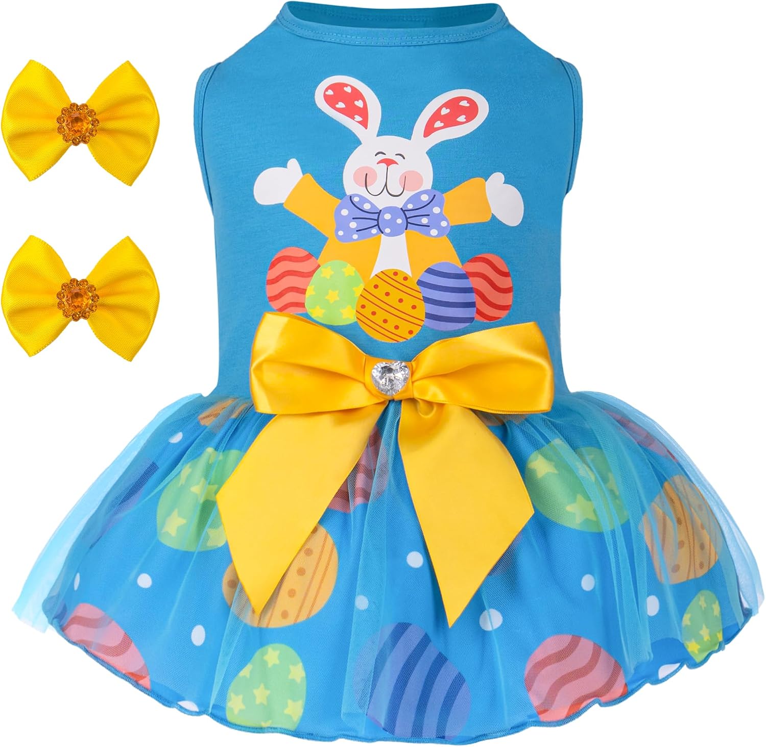 cyeollo Dog Dress for 4th of July Independence Day Dog Dresses Tulle Skirts for Small Dogs Clothes Holiday Pet Outfits with Bowtie Patriotic Puppy Cats Apparel, Blue, M - Image 10