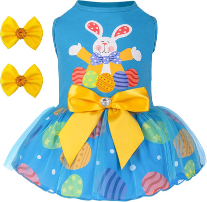 cyeollo Dog Dress for 4th of July Independence Day Dog Dresses Tulle Skirts for Small Dogs Clothes Holiday Pet Outfits with Bowtie Patriotic Puppy Cats Apparel, Blue, M - Image 10