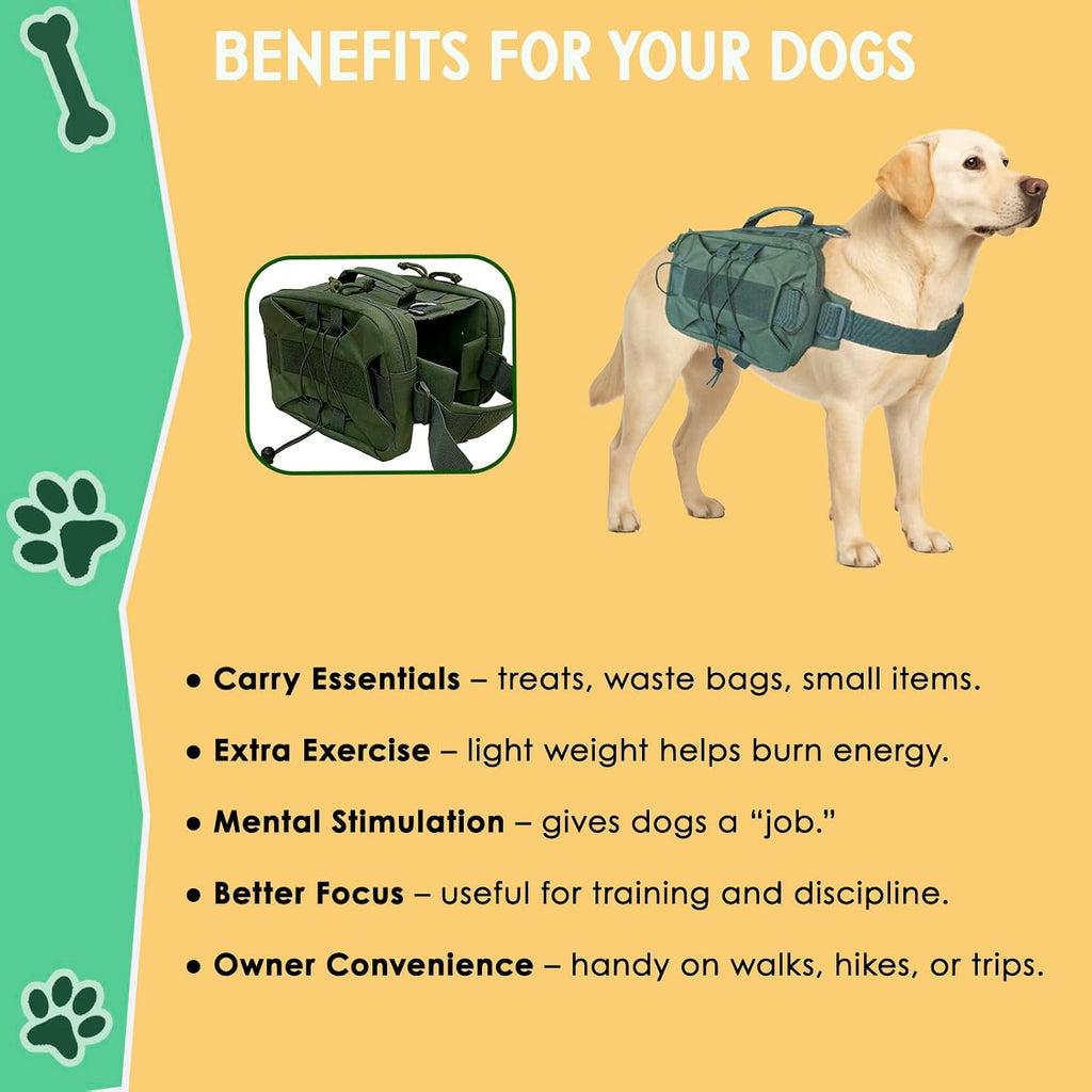 Rear view showing weight distribution of the tactical pet saddlebags