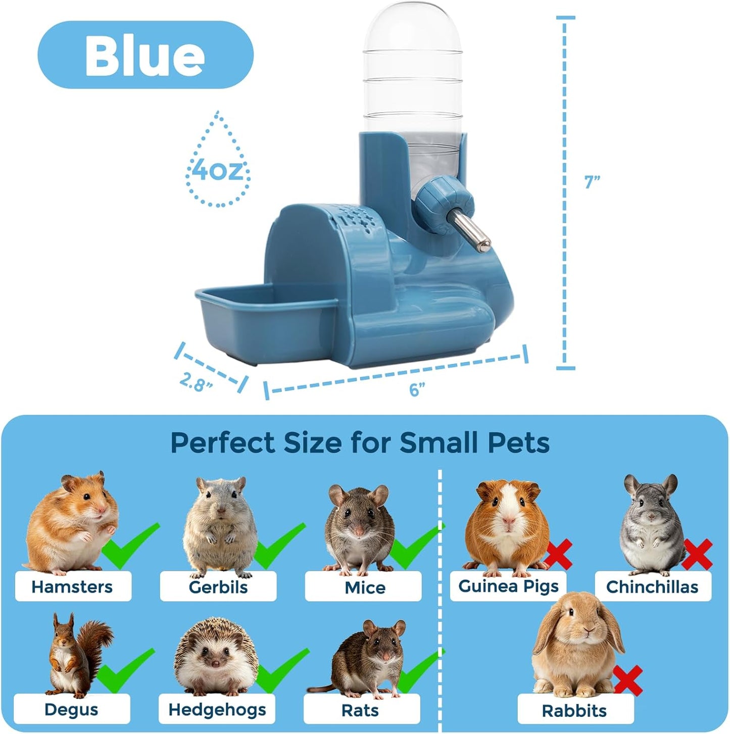 VANNON 3 in 1 Hamster Water Bottle No Drip Small Animal Water Bottle Automatic Bottle Dispenser with Food Container Base Hut and Hideout Base 4oz/120ml,Leekproof, BPA Free - Image 6
