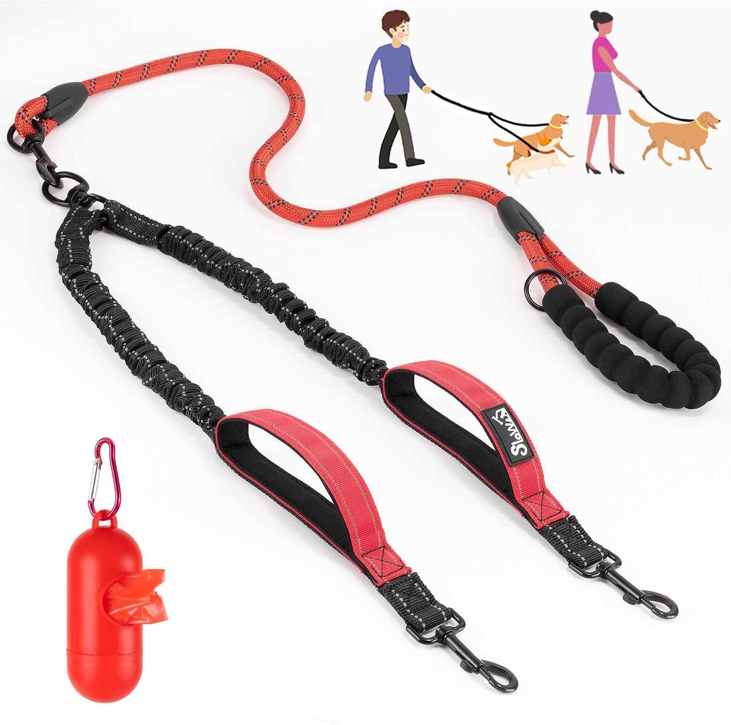 Lukovee Double Dog Leash, No Tangle 360 degrees Swivel Heavy Duty Reflective Lead with Two Padded Handles Dual Dog Splitter, Comfortable Shock Absorbing Walking Training for Small Medium Large Dogs(Blue,M) - Image 14