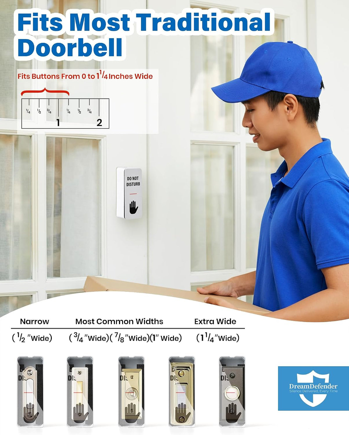 Side profile of NapDefender button cover on standard doorbell