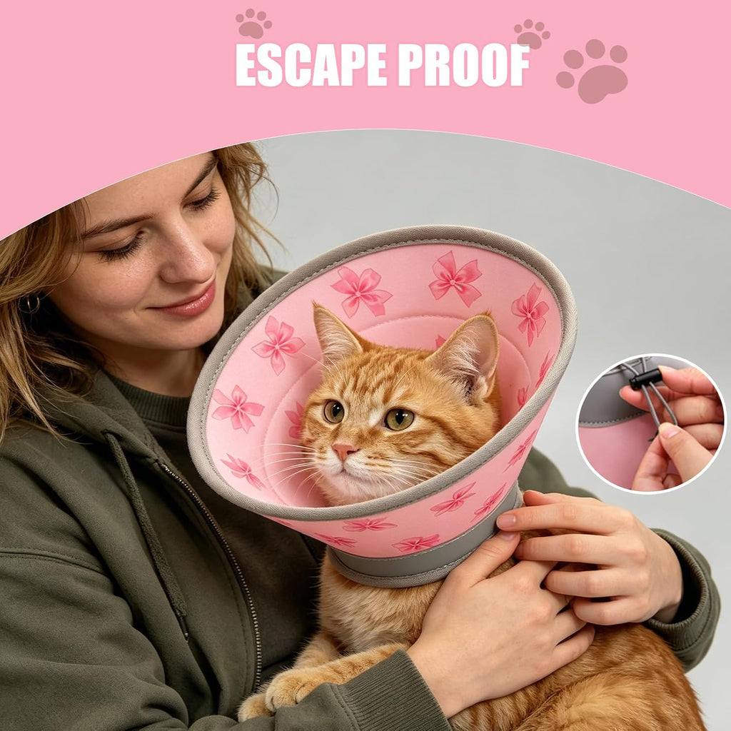 Close up of secure Velcro strap on pink soft cat collar