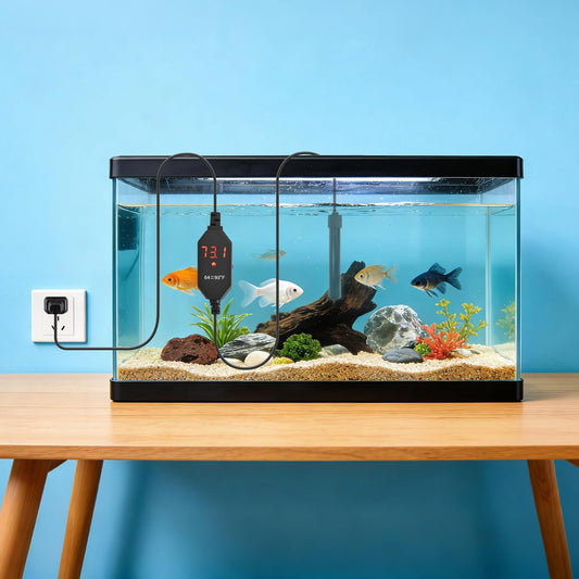 Close up of Yofoths compact thumb-size aquarium heater