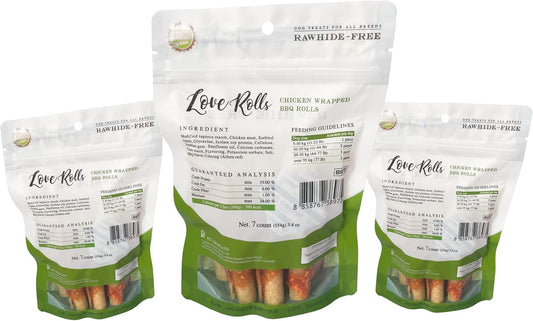 Rawhide free chicken wrapped dog chews with barbeque flavor core