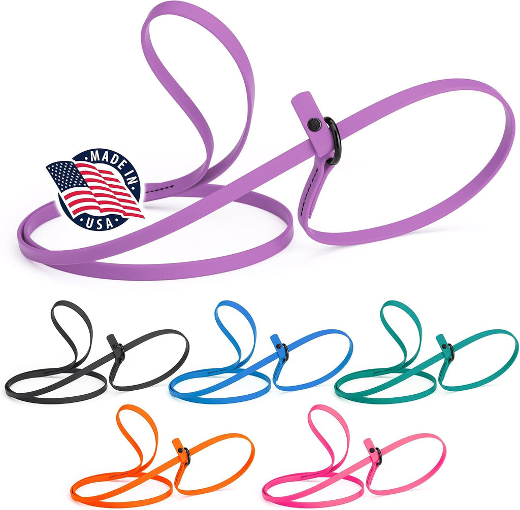 Dogline Biothane slip dog leash front view in vibrant amethyst purple color