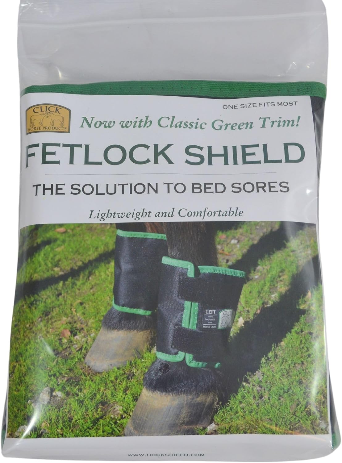 Intrepid International bedsore boots for horses showing durable green trim details
