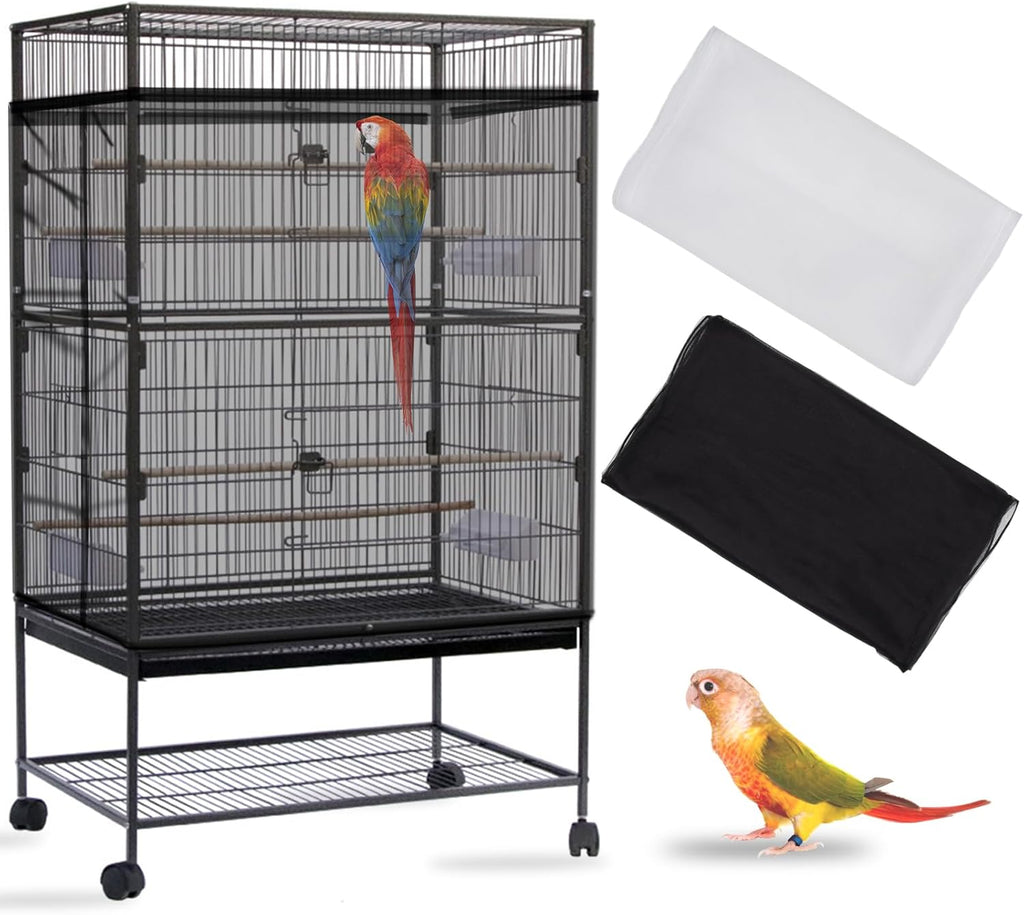 Daoeny 2PCS Bird Cage Seed Catcher, Large Bird Cage Cover, Adjustable Soft Airy Nylon Mesh, Birdcage Cover Skirt Seed Guard for Parrot Parakeet Macaw Round Square Cages (White & White) - Image 10