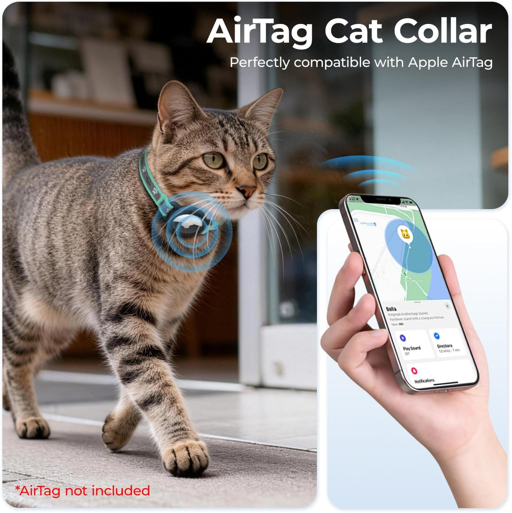 Side profile of the Odokele cat tracker collar showing the dual highly reflective safety strips