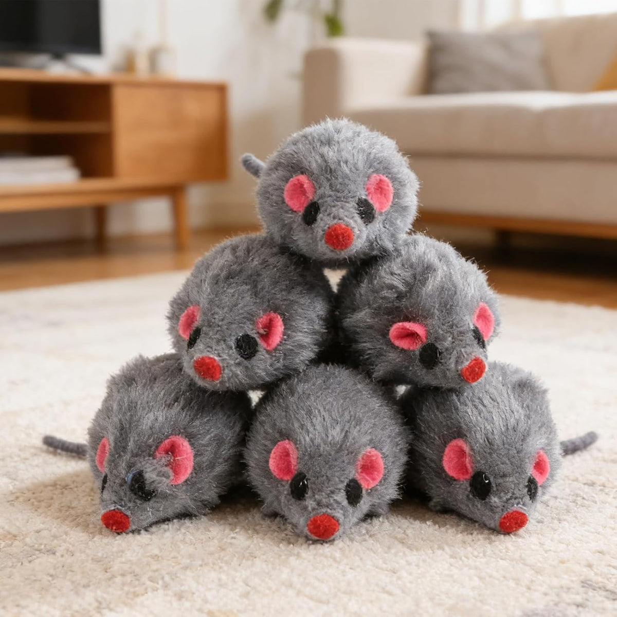 Interactive rattle mouse toy pack for stimulating kitten hunting instincts.