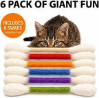 Indoor cat batting at colorful felted catnip swab