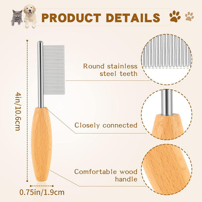Four inch pocket pet grooming tool close up detailing the fine rounded stainless steel teeth