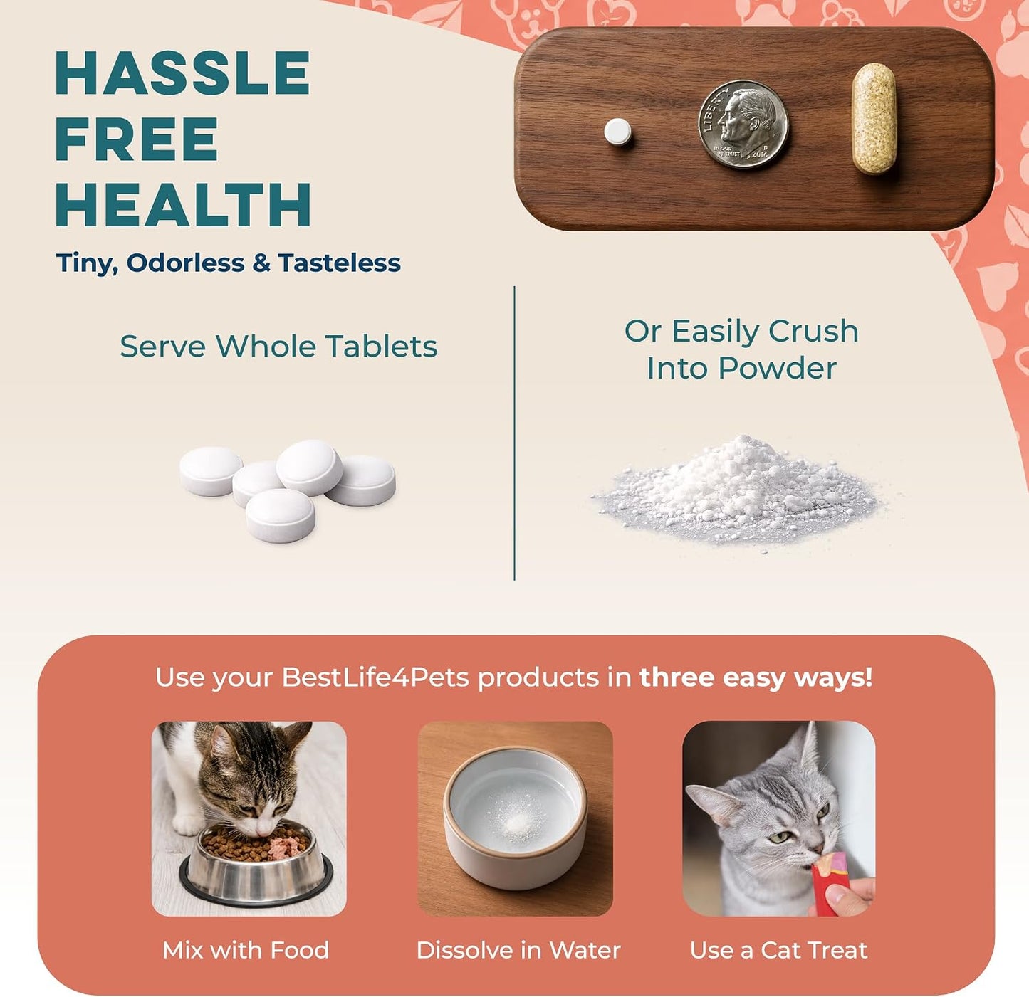 Tasteless cat mange pills for reducing excessive grooming and patchy fur.