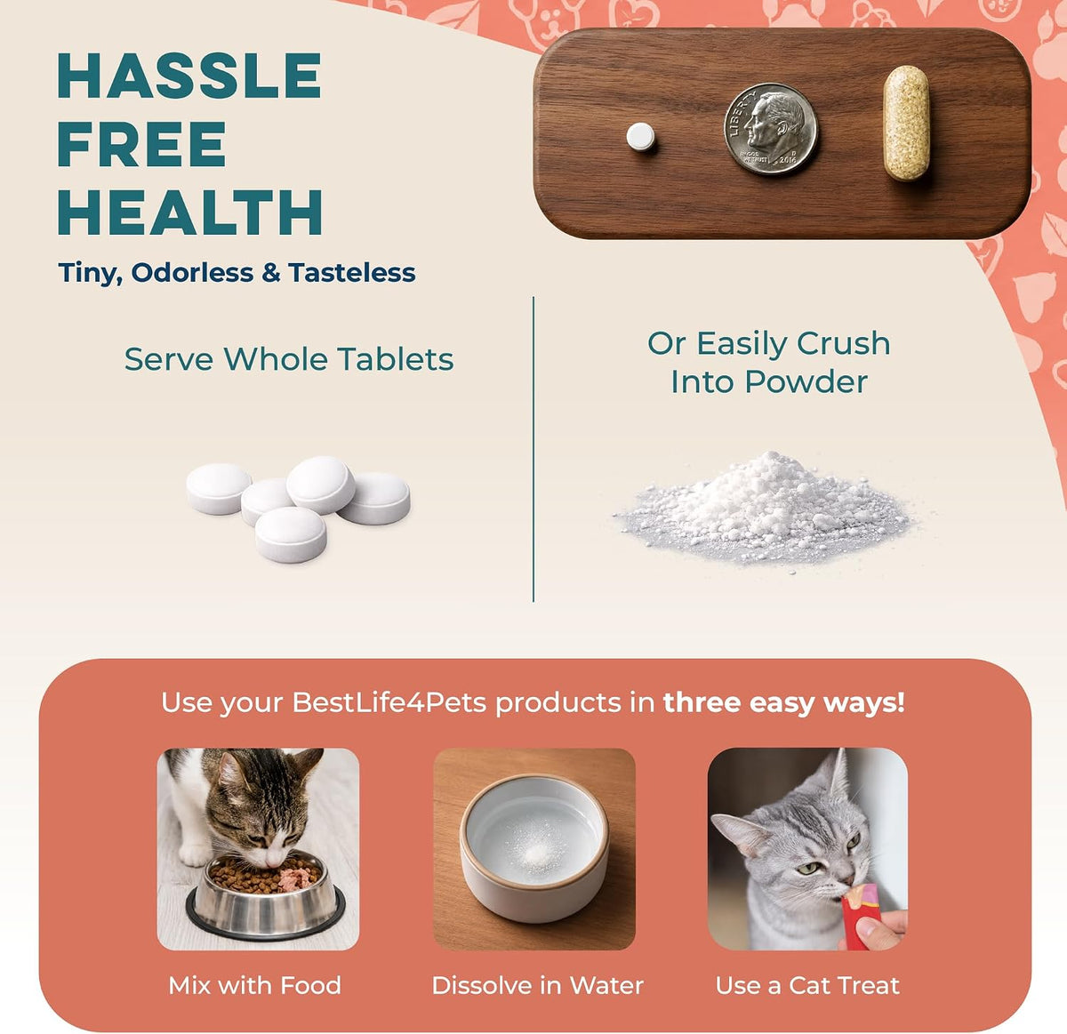 Tasteless cat mange pills for reducing excessive grooming and patchy fur.