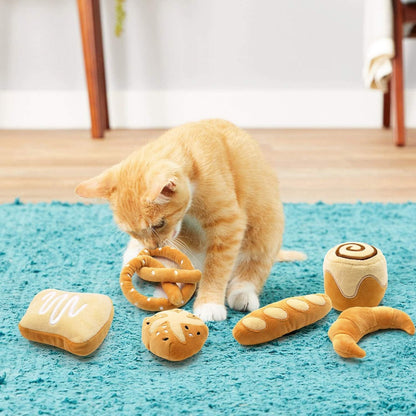 CiyvoLyeen Bread Catnip Toys, Cat Toy for Indoor Interactive Toys, Kitten Chew Bite Kick Toy Baguette Croissant Pretzel Toast Bun Cinnamon Roll Plush Catmint Pet Birthday Presents 6 Pack - Image 9