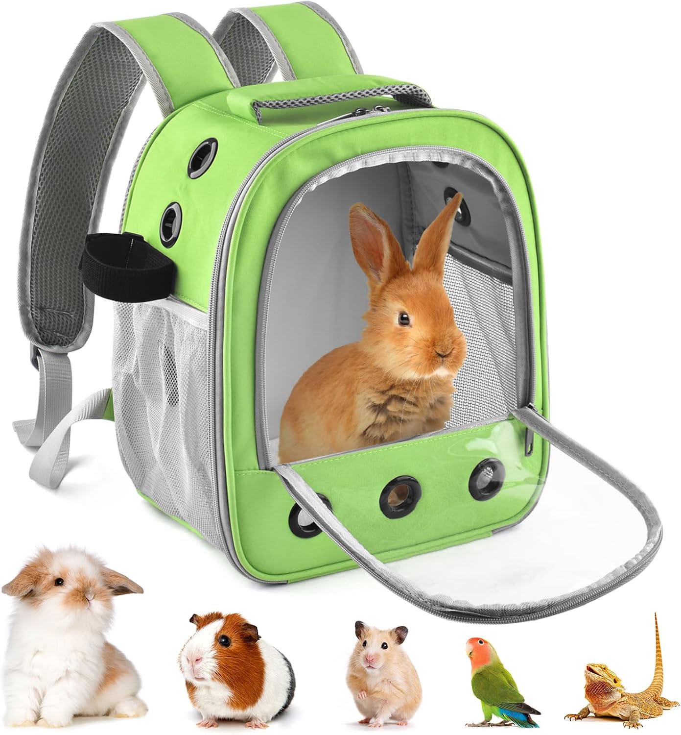 DBNESS Guinea Pig Carrier Backpack, Portable Rabbit Travel Carring Bag for Pet Bunny Chinchilla Bearded Dragon Hamster Parrot Outgoing Pouch Case with Water Bottle Holder & Detachable Pad (Black) - Image 9