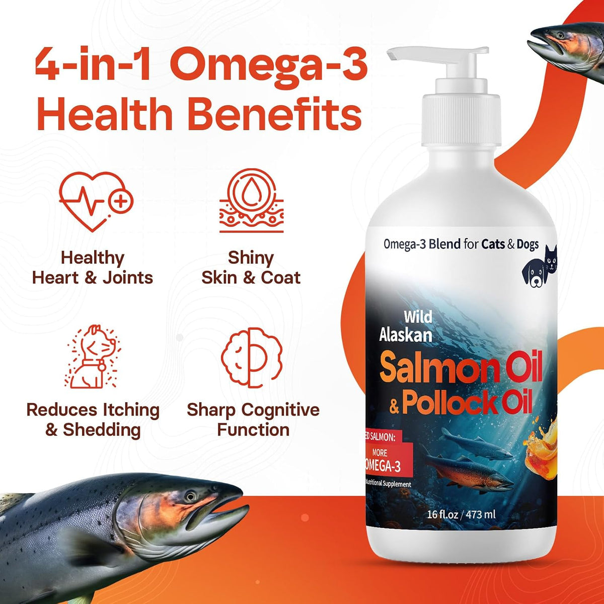 Natural liquid fish oil food topper being pumped onto pet kibble.