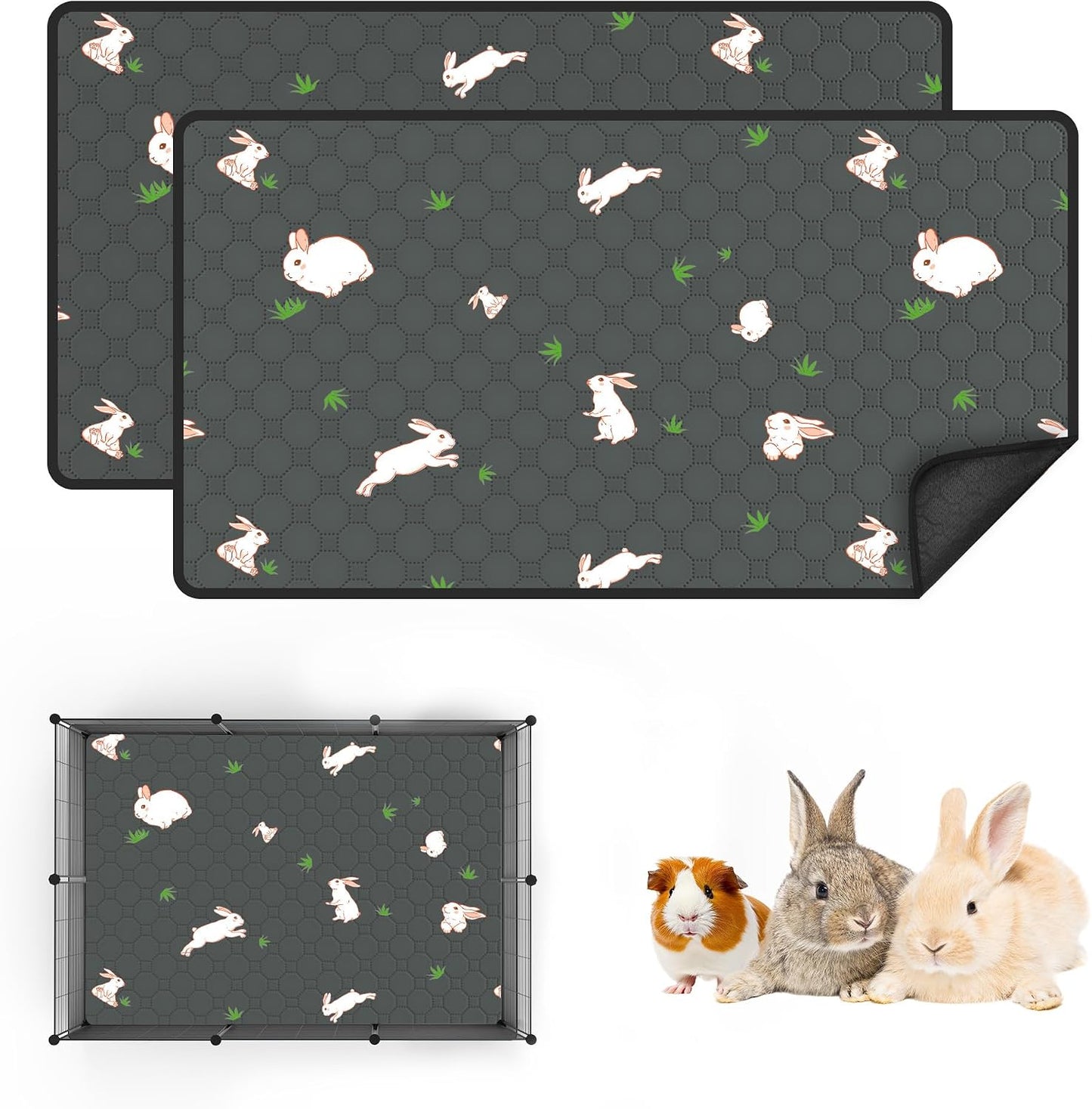 2-Pack Guinea Pig Cage Liner, 24" x 47" Reusable Guinea Pig Bedding Washable Absorbent Pee Pads for Dogs Rabbit Chinchilla Hamster, Leakproof & Anti Slip - Image 15