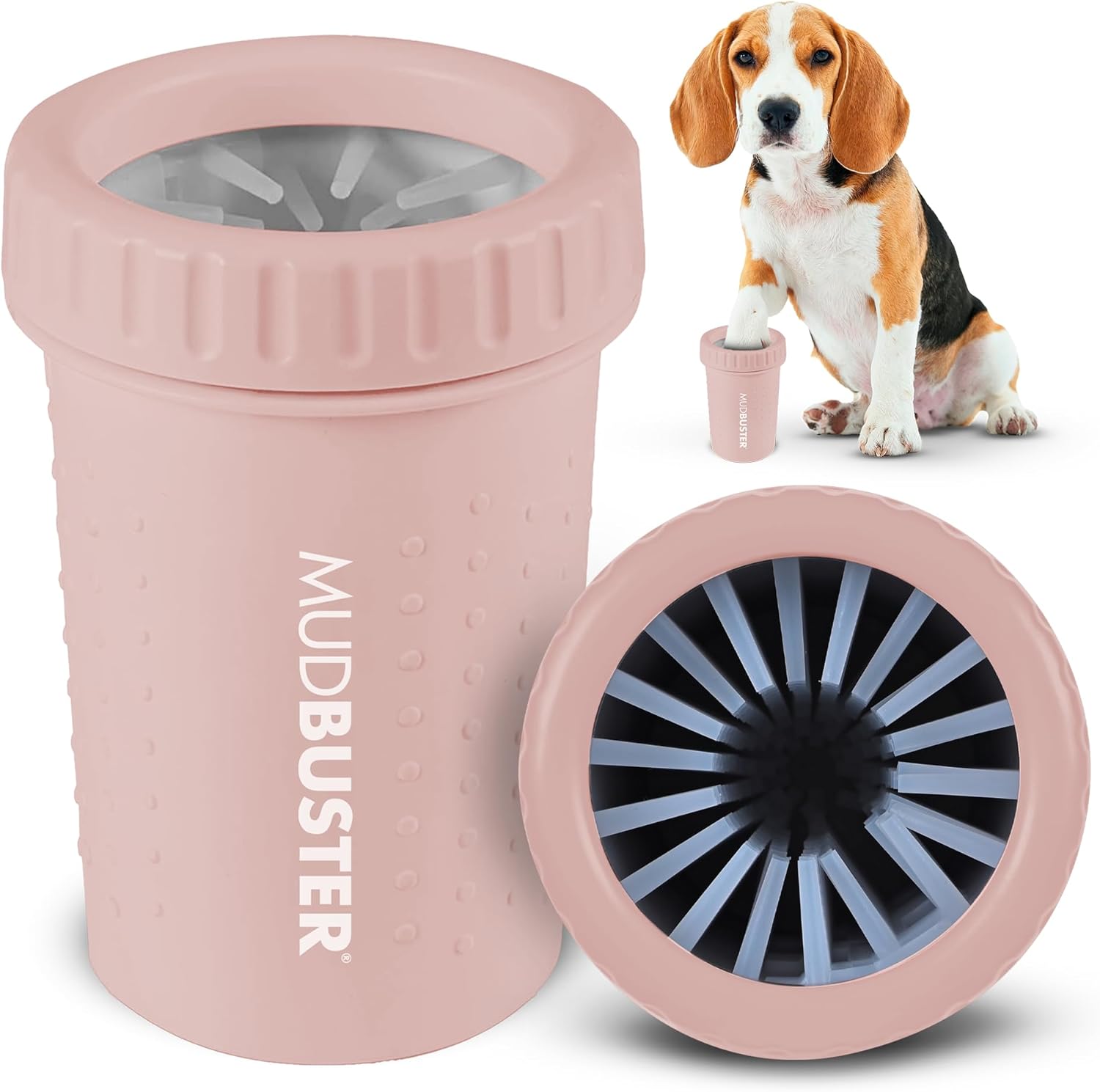 Dexas MudBuster dog accessory packaging showing size guidelines for medium dog breeds