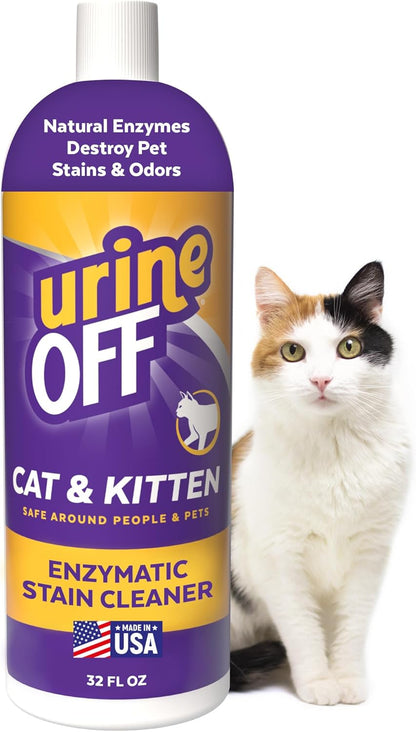 Urine Off Kitten and Cat Pet Stain Remover 32 Fluid Ounce bottle front view