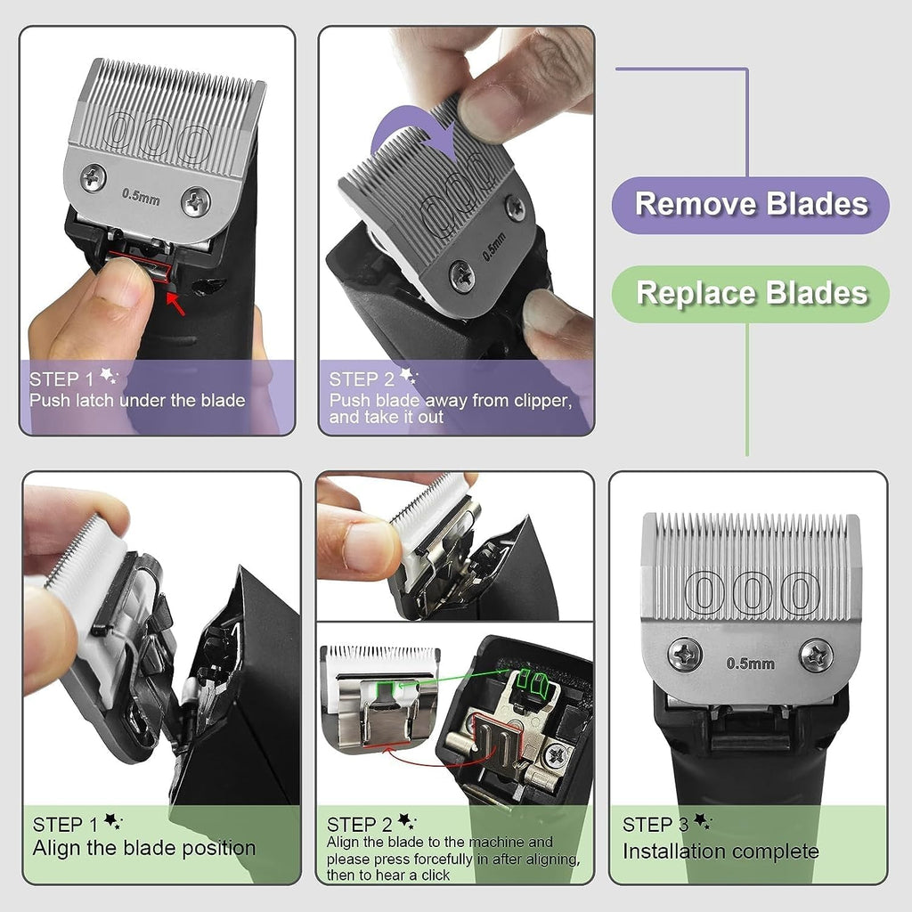 Ruzros detachable salon hair trimmer blades displaying the premium stainless steel comb base.