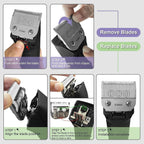 Ruzros detachable salon hair trimmer blades displaying the premium stainless steel comb base.