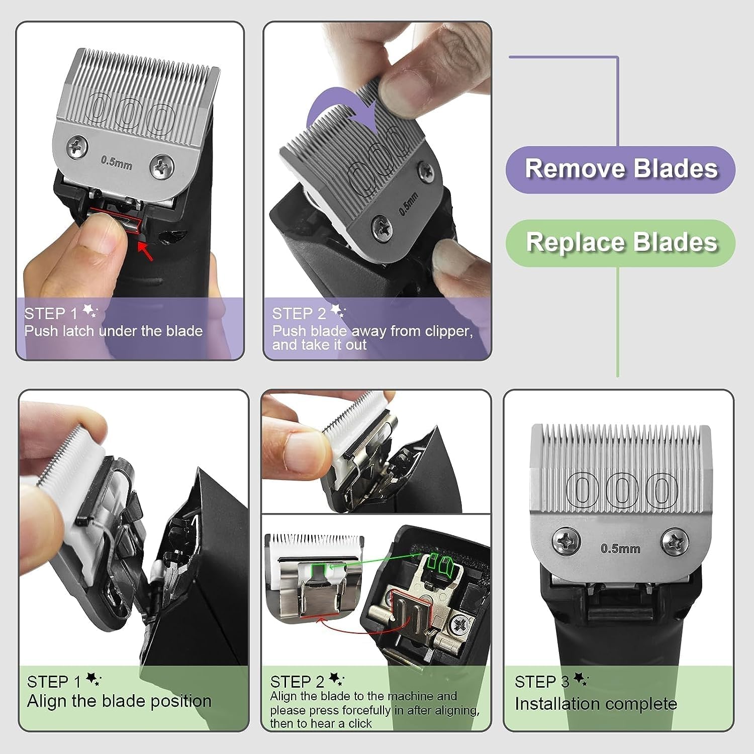 Ruzros detachable salon hair trimmer blades displaying the premium stainless steel comb base.
