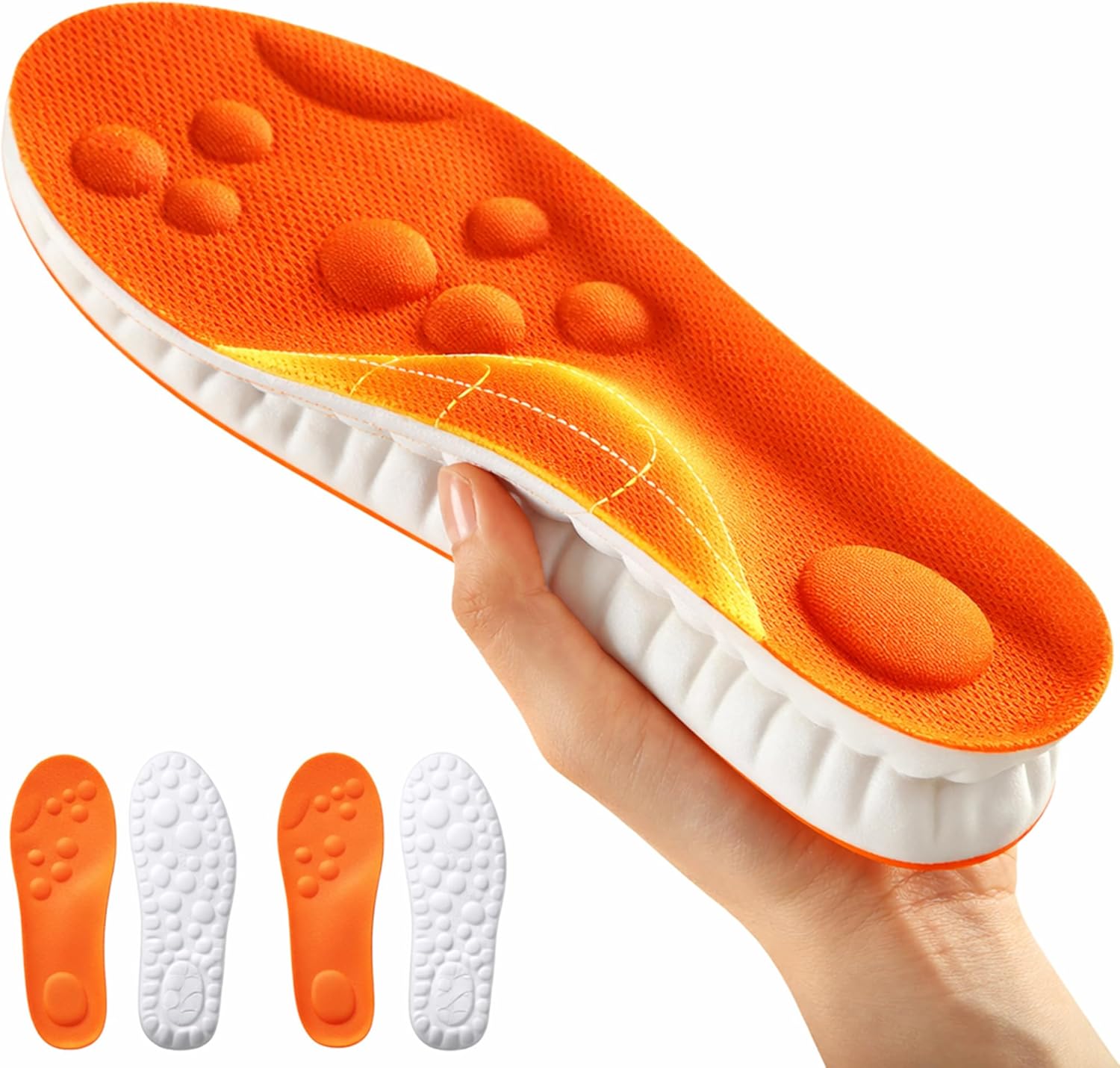 Lapcatz 4D Cloud Massage Insoles front view showing orange memory foam texture.