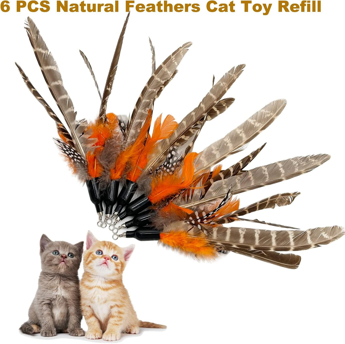 Handmade Da Bird replacement feathers showing brown and orange spotted patterns