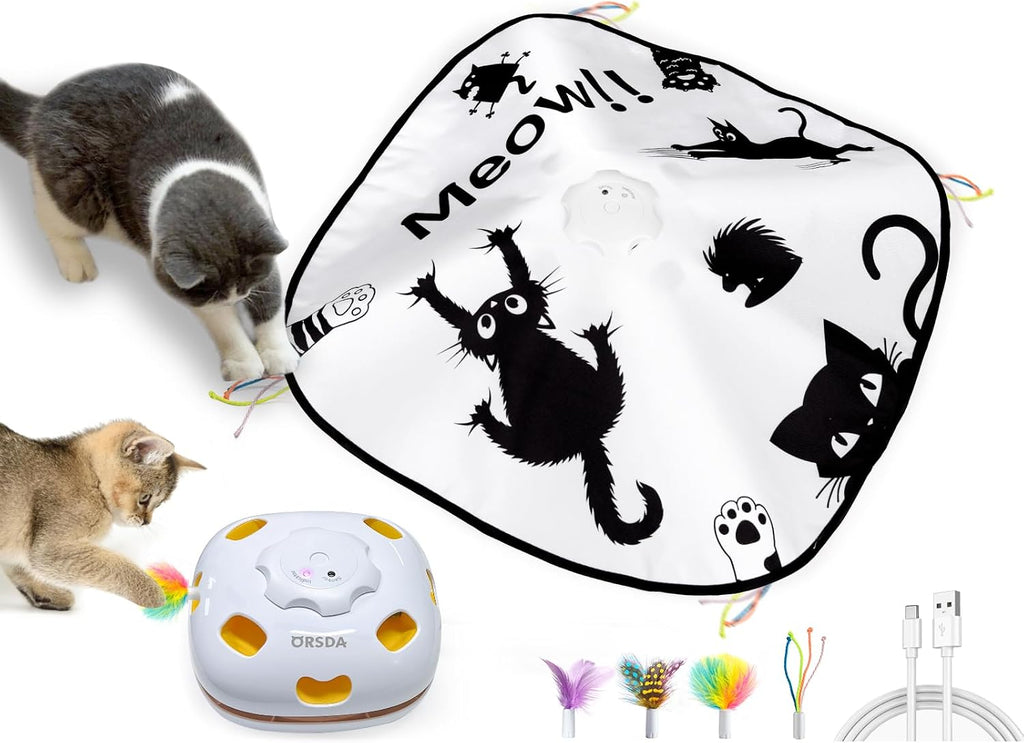 ORSDA interactive pet toy packaging showing all included DIY attachments.