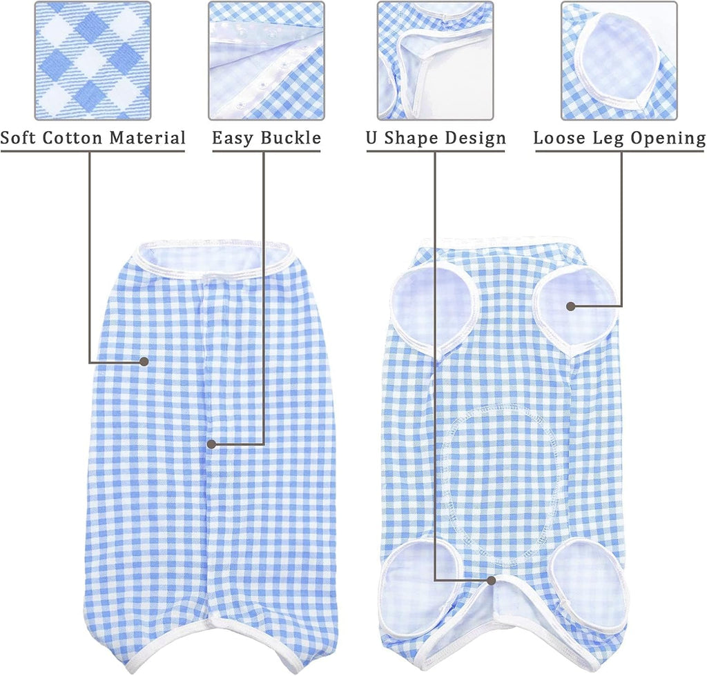 Kuoser dog surgery recovery apparel illustrating the button closure mechanism along the back.
