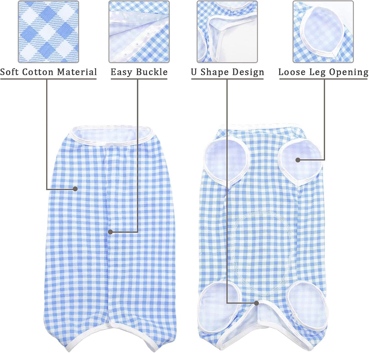 Kuoser dog surgery recovery apparel illustrating the button closure mechanism along the back.