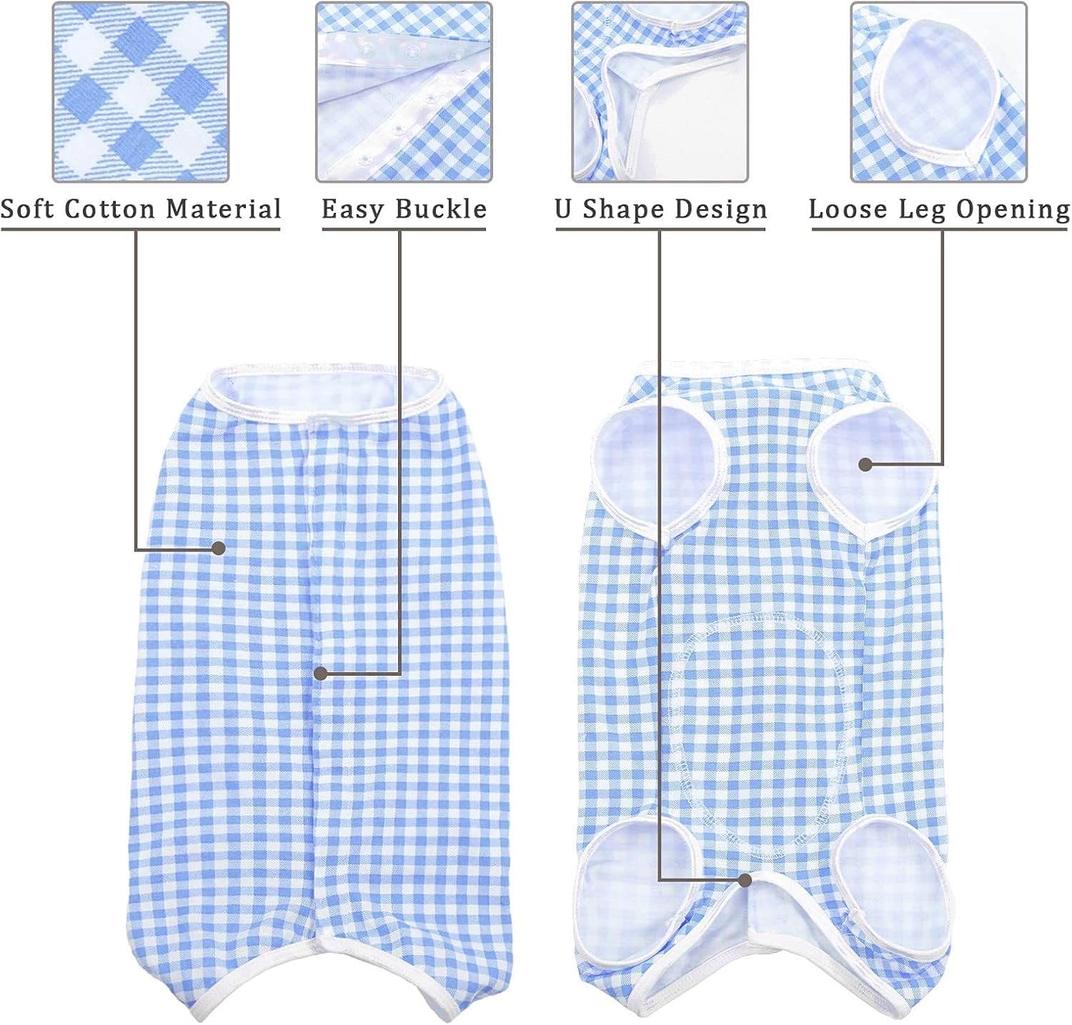Kuoser dog surgery recovery apparel illustrating the button closure mechanism along the back.