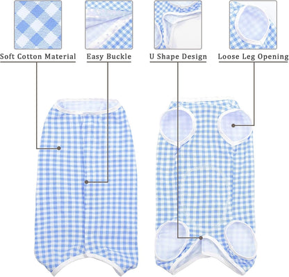 Kuoser dog surgery recovery apparel illustrating the button closure mechanism along the back.