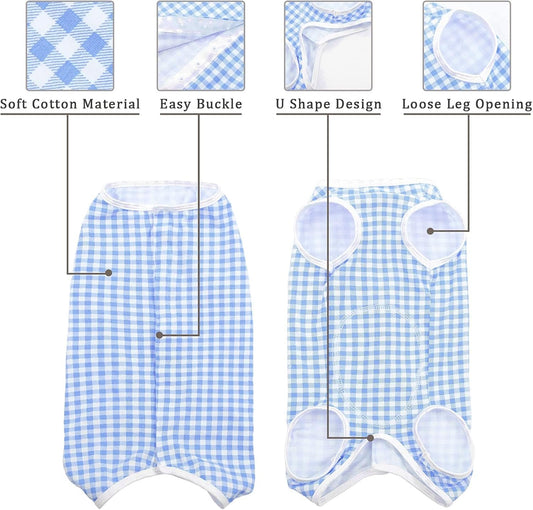 Kuoser dog surgery recovery apparel illustrating the button closure mechanism along the back.