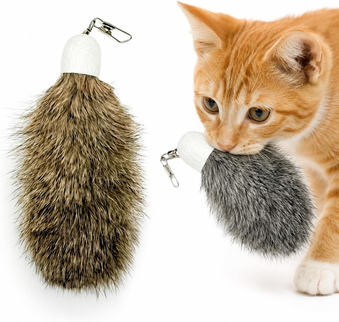 Zaylumo natural rabbit fur cat toy refills front view pack of two