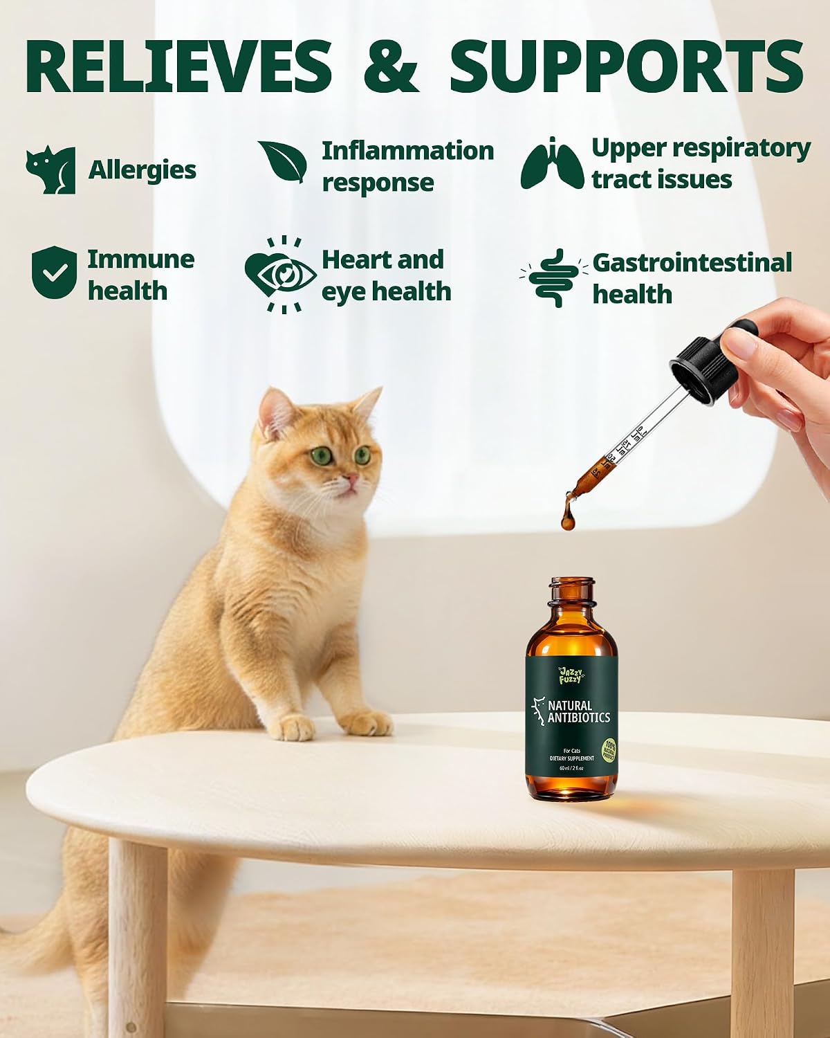 Close up of Petrivium chicken flavor cat supplement packaging for respiratory health