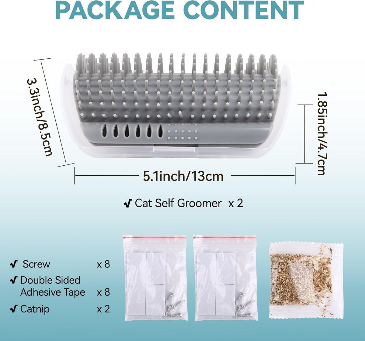 An indoor kitten rubbing its cheek against the Tiny Pets grey corner grooming brush