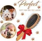 Bamboo handle pet slicker brush showing the protective rounded pin side