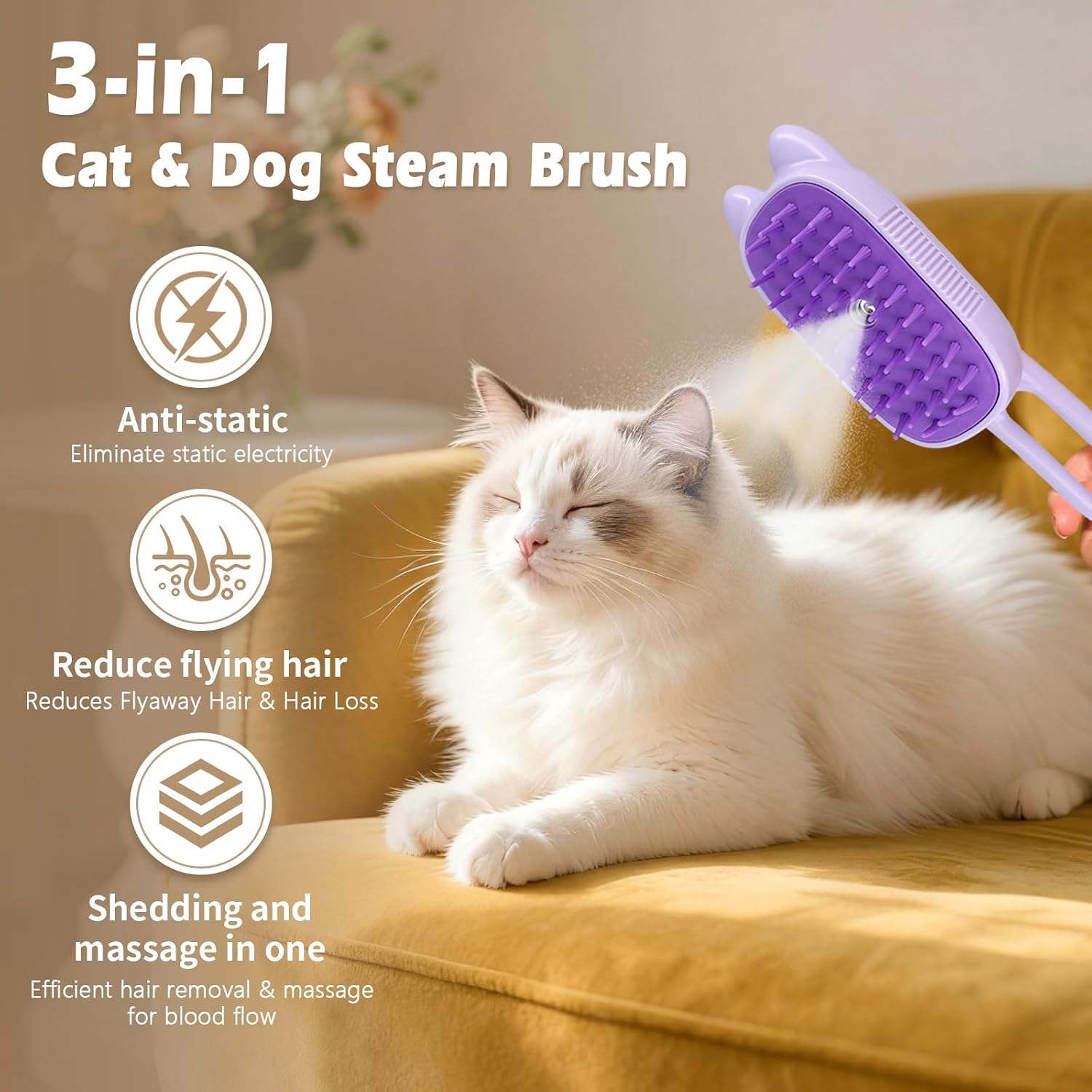 Cintoko pet grooming brush showing mist spray feature