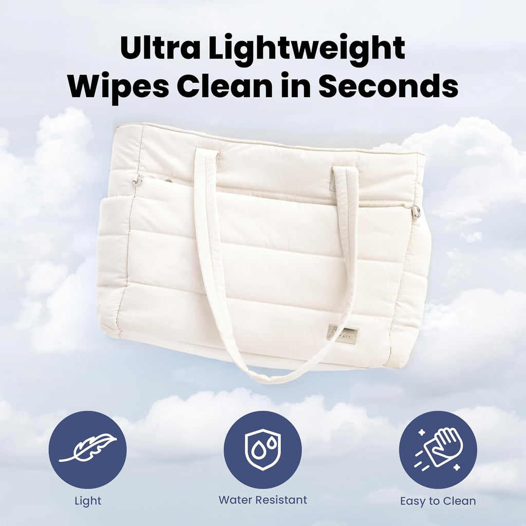 Rubyloo beige quilted diaper tote bag for dog lovers lifestyle view