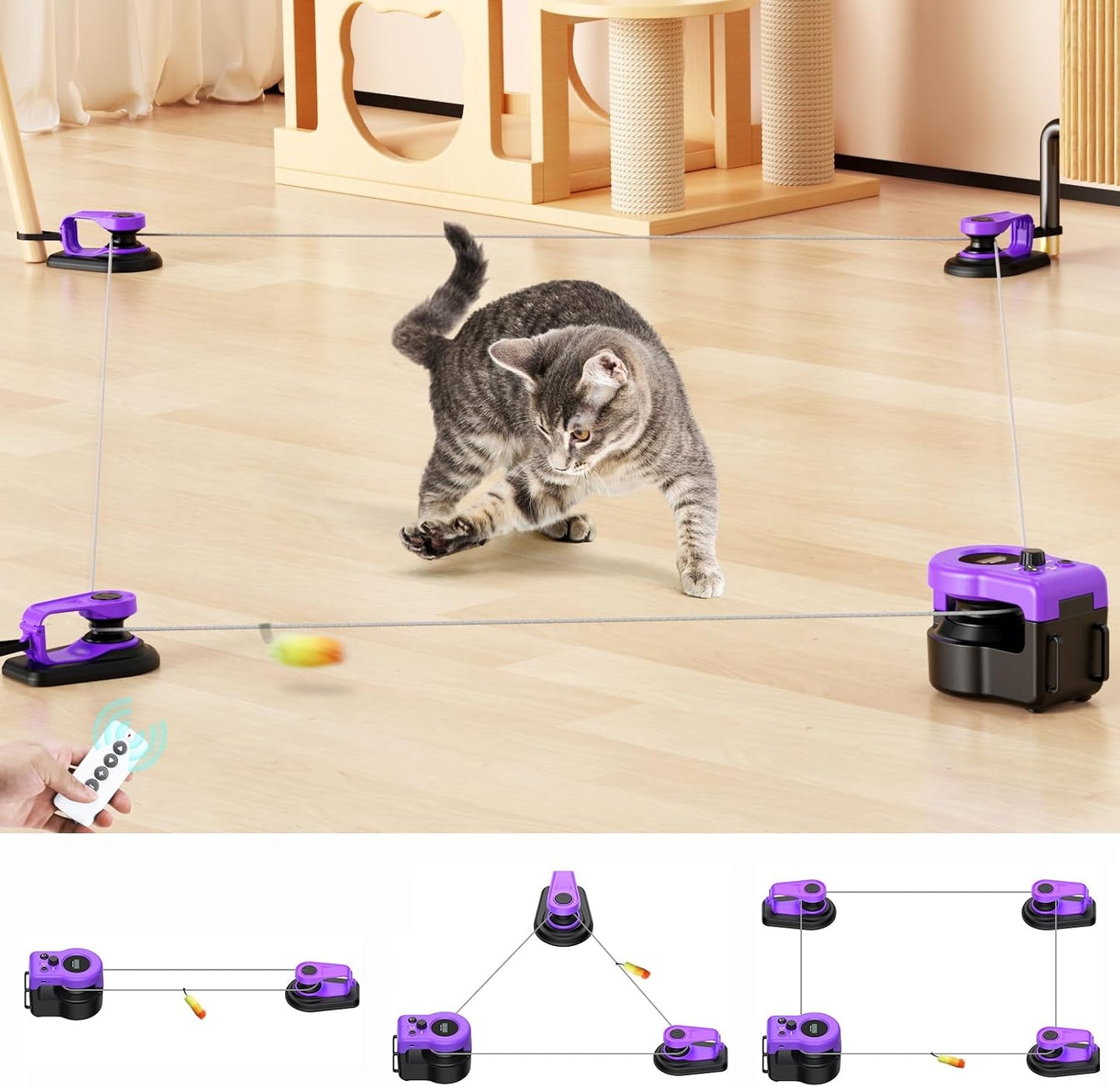 AsFrost Upgraded Interactive Cat Toy for Indoor Cats, Auto/Manual Control DIY Cat Feather Mouse Toy Treadmill for Bored Kitten Puppy Play Chase Run Exercise Hunting Mental Stimulation-Sky Blue - Image 9