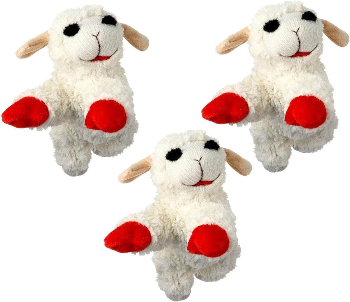 Close up of soft polyester texture on Multipet Lambchop dog toy