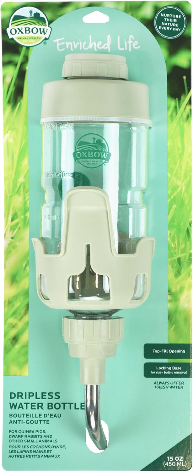 Oxbow Enriched Life Dripless Water Bottle, Guinea Pig Water Bottle, Rabbit Water Bottle, Essential Small Pet Accessory for Guinea Pig Cages & Rabbit Cage, Bunny Supplies, 15oz / 450ml - Image 1