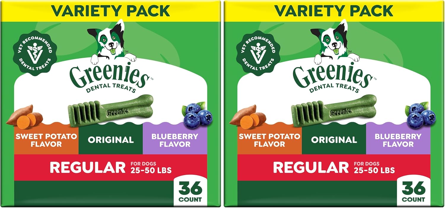 Greenies Veterinarian-Recommended Natural Dental Dog Treats, Dental Chews For Dogs, Regular Size, Variety Pack Flavor, (3) 12 oz. Packs, 36 Count - Image 14