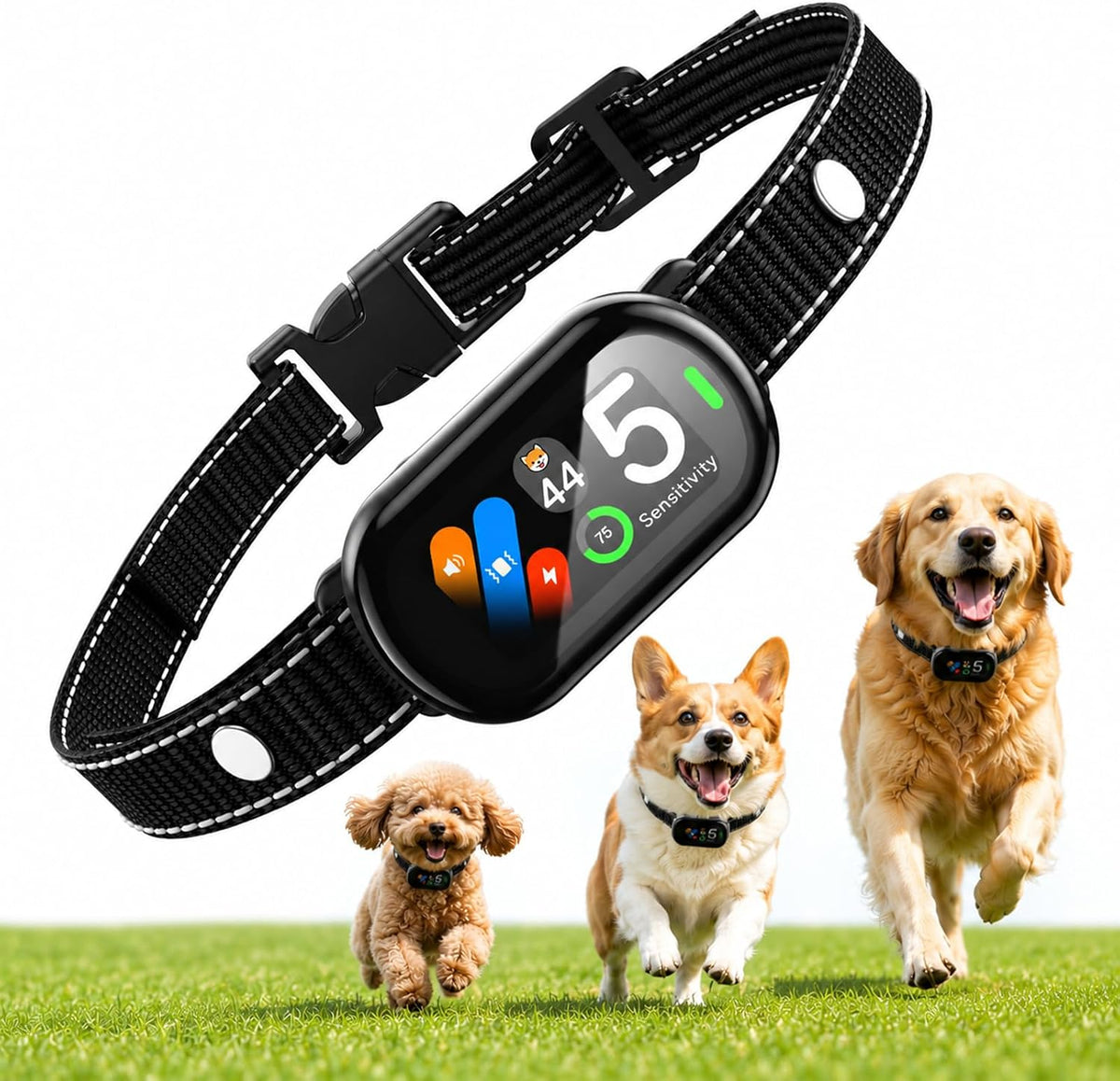 Zellar Smart AI Bark Collar front view showing digital display