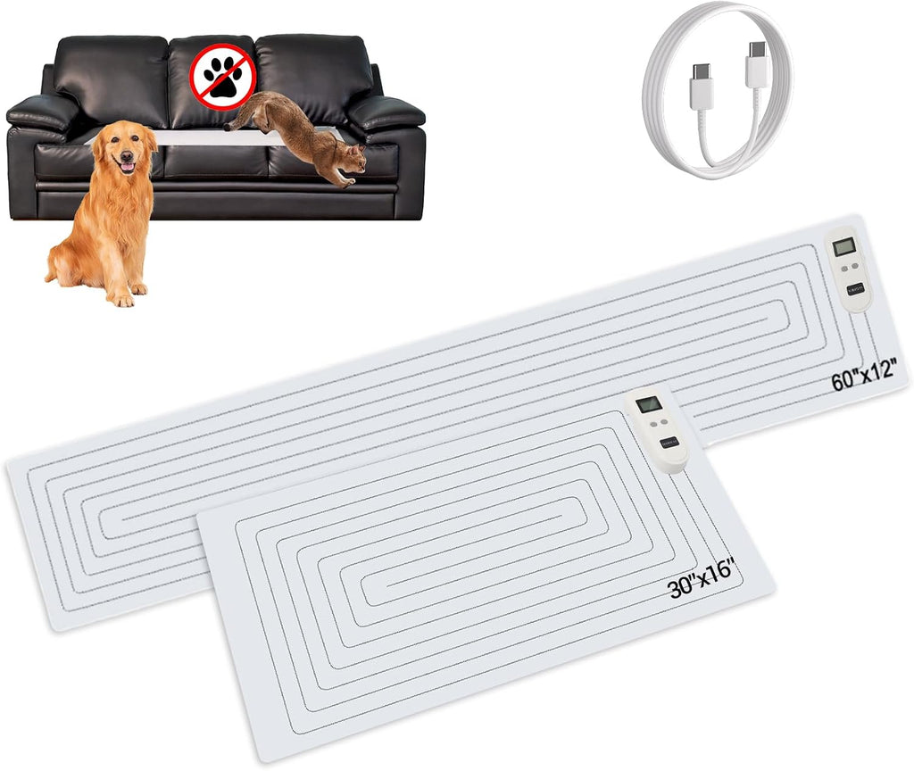 SEERWAY Scat Pet Shock Mat 2 Pieces in Different Size, Shock Pads for Dogs and Cats Training Indoor, Electric Repellent Mat Keeps Pets Off Couch, Sofa, Countertop, 3 Modes (60"x12"+22"x14") - Image 9